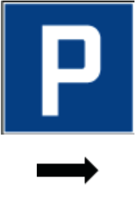 Tafel Parkplatz mit Pfeil